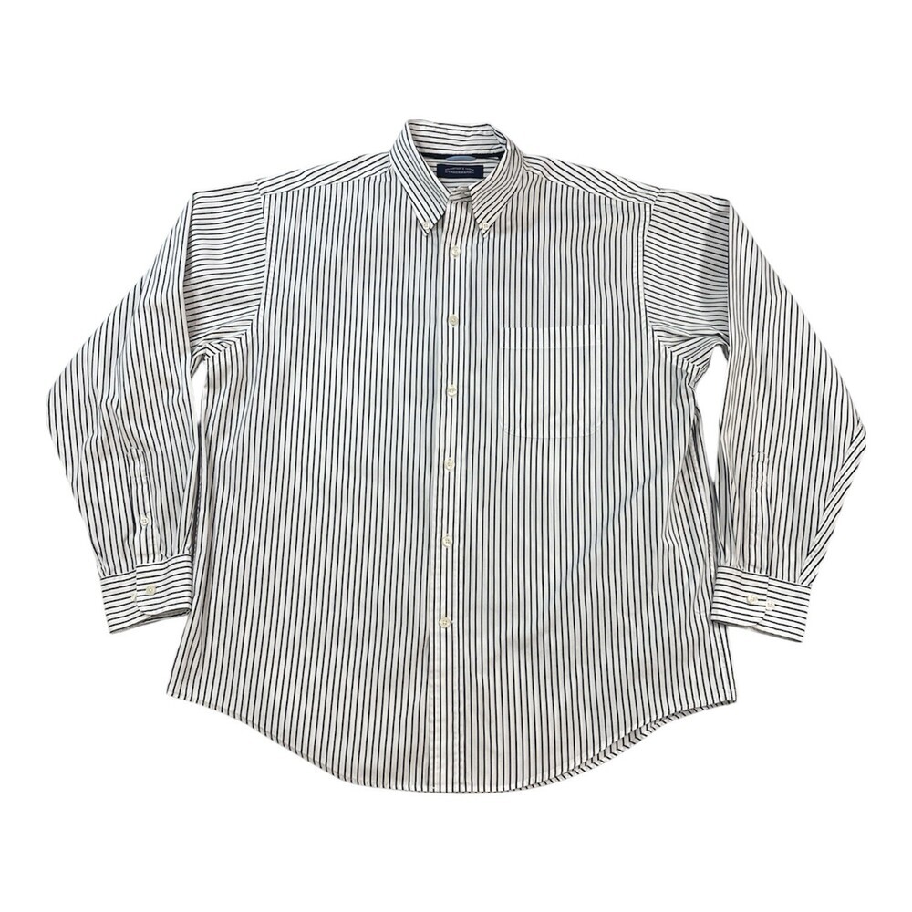 Roundtree & York Mens Button Down Shirt Size L Blue White Stripe